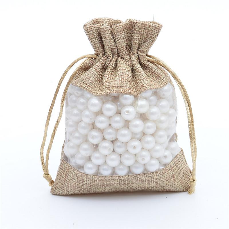 12pcs Single-sided Window Linen Bag Linen Drawstring Bag Cosmetic Jewelry Packaging Bag Lavender Mosquito Repellent Sachet Cloth Bag Drawstring Bag