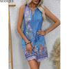 MODIQUE 2025 Summer New Women's Sexy Hot Tank Top Gradient Floral Print Sleeveless Short Dress Ladies Casual A-Line Notched V-Neck Dress