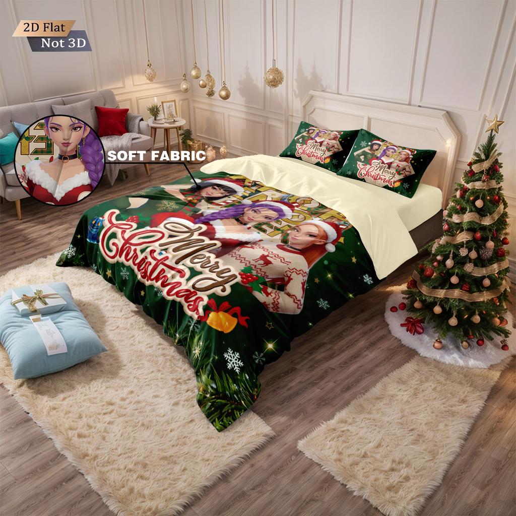 3-teiliges Weihnachten K-Pop Dämonenjäger Bedrucktes Chipless Bettwäscheset Mehrere Größen Schlafzimmer Bettwäsche Dekoration Maschinenwaschbar