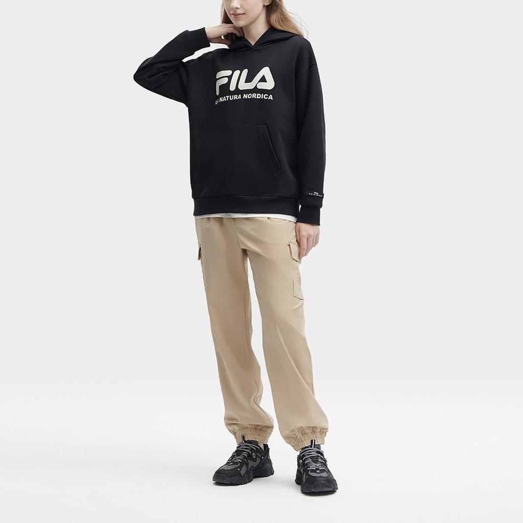 FILA Letter Logo Printed Casual American Hoodie Women hoodies Black F11W349205F-BK