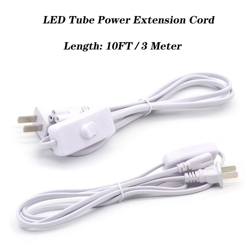 Plastic 10ft LED Tube Power Extension Cord White LED Light Fixture Extension Cable Electrician