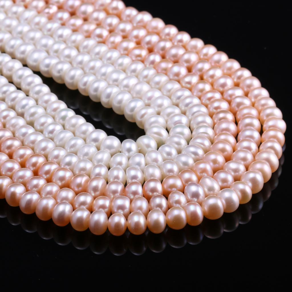 1String, Natural Freshwater Pearls, 5-6 Mm Button Pearl Beads for Jewelry Making DIY Necklace Supplies, Birthday Party Gifts for Women, 36cm