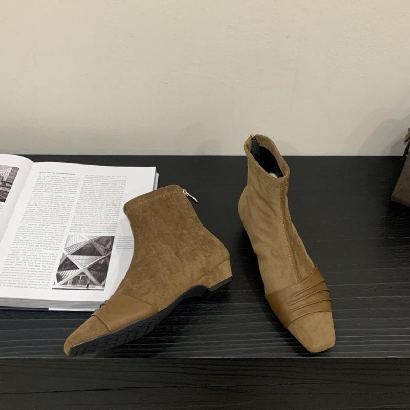 Coarse heel French British style retro square head short boots women's boots new in autumn and winter 2025