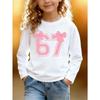 European Sizes Kids Long Sleeve T-Shirt Number 67 Print with Pink Bow Decoration Cute Lively Design Skin-Friendly Soft Comfortable Breathable