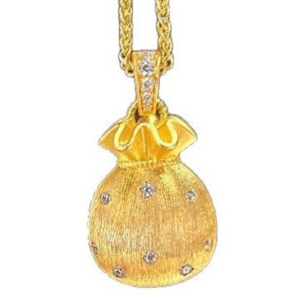 Retro Chinese Brushed Gold Small Lucky Bag Pendant Necklace Full Of Luck Autumn And Winter Exquisite High-Value Collarbone Chain