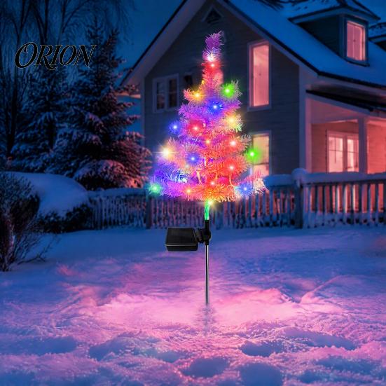 Waterproof Solar Garden Stakes Christmas Tree Stake Lights, Outdoor IP65 Crooked Lamp with Colorful Light for Automatic Dusk to Dawn Lights