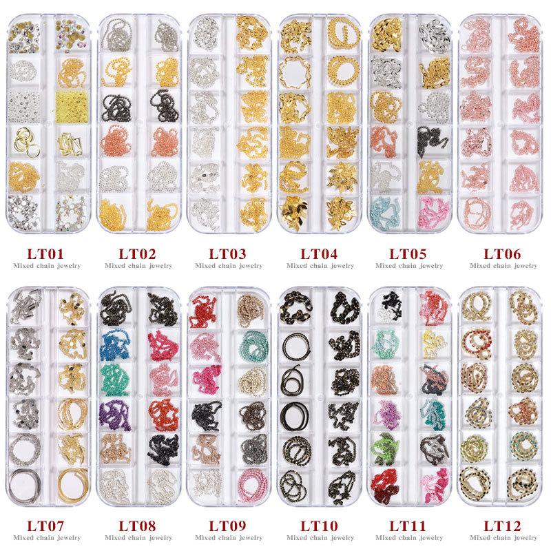 Nail Art Jewelry, Small Chain 12 Boxed Gold And Silver Diy Decorative Nail Sticker Metal Chain