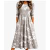 Women's Crew Neck Long Sleeve Loose Fit A-Line Midi Dress Casual 3D Floral Print