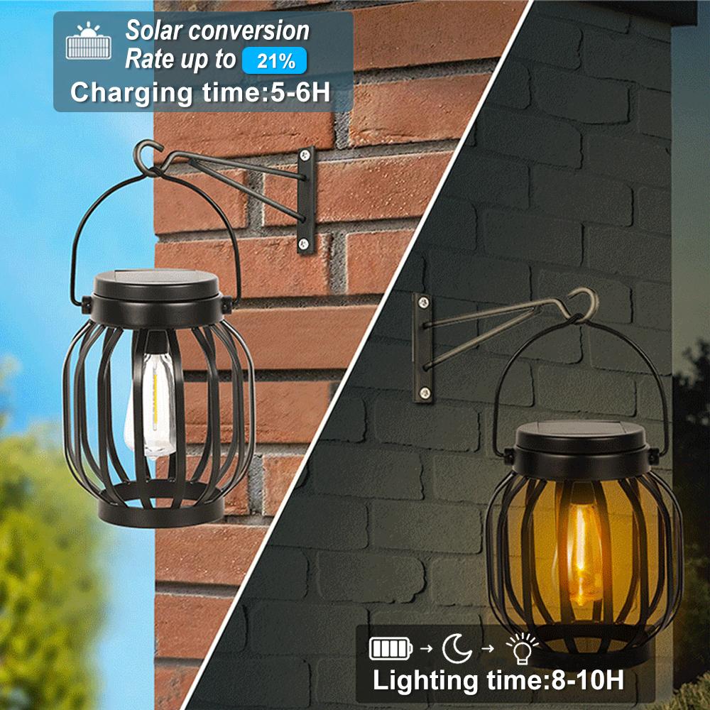 Upgrade Solar Lantern Outdoor Lights Metal Solar Hanging Lamp Vintage Wall Lights Waterproof Fence Garden Yard Patio Decor