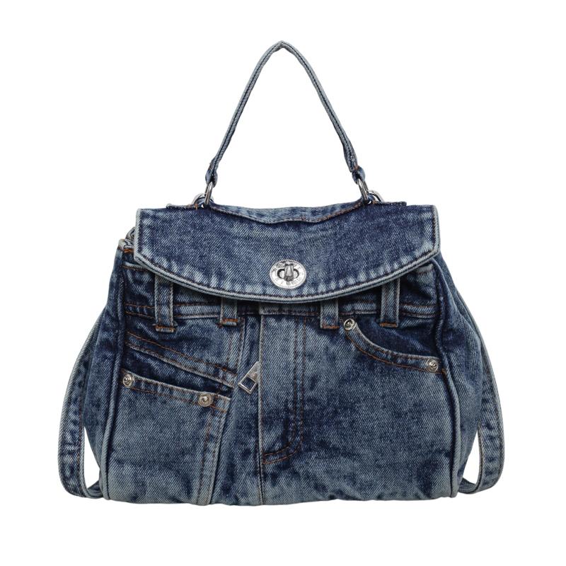 Stylish Denim Handbag Mini Backpack with Detachable Strap and Front Pockets for Casual Wear