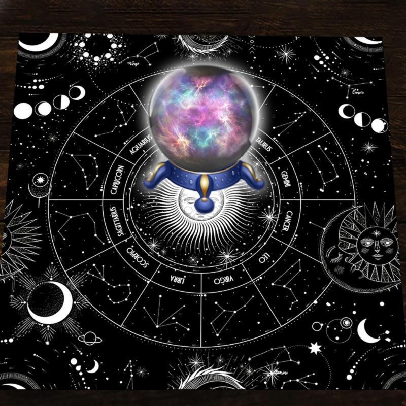 Tarot Card Tablecloth Altars Cloth Astrology Divinations Non-Slip Mat 12 Constellations Tablecloth Tapestry Home Decors