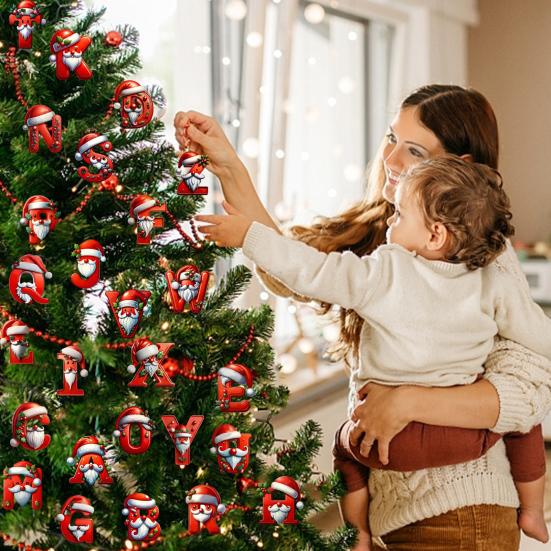 26 Letters Christmas Ornaments Personalized Santa Claus Monogram Initial Letter Xmas Tree Pendant for Tree DIY Craft Home Decor