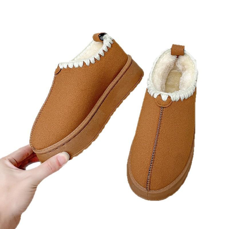 Thick-soled Snow Boots, Women's Ethnic Style Lace Autumn and Winter Fur Integrated Short-cut High-soled Warm Cotton Shoes