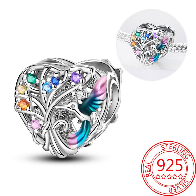 Breloque Pendentif Perles Cœur Rose Scintillant Cuivre Compatible Bracelet Original Pour Femmes Bijoux Cadeaux Saint-Valentin