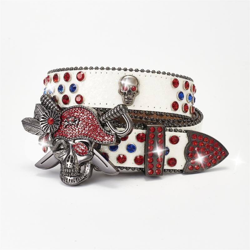 Rhinestones Skull Buckle Belt for Women Men Sequined Hiphop Belt for Pants Jeans Popular Rockers Belt Waist Accessories