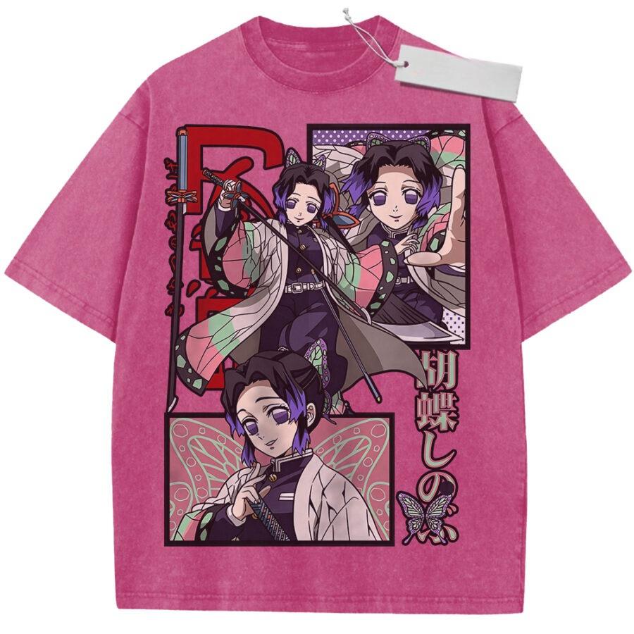 Unisex Washed Purple Vintage Tshirt Demon Slayer Shinobu Kocho Butterfly Highquality Fabric for Home Leisure Travel Shopping