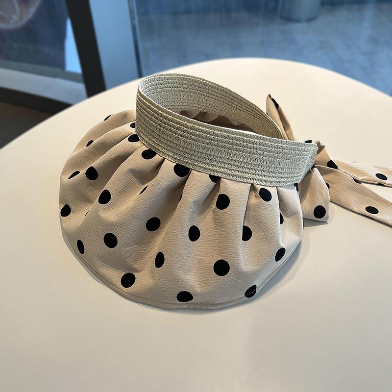 

Женская летняя шляпа-цилиндр без верха в горошек, защита от УФ-лучей, солнцезащитная шляпа, большой обхват головы, складная, закрывающая лицо, солнцезащитная шляпа adult (54-58cm)