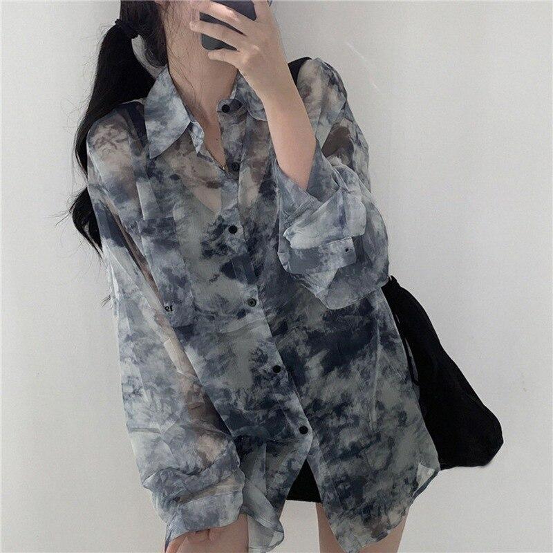 Summer Shirt Women Super Fairy Tie Dyed Long Sleeve Loose Ladies Blouses Tops