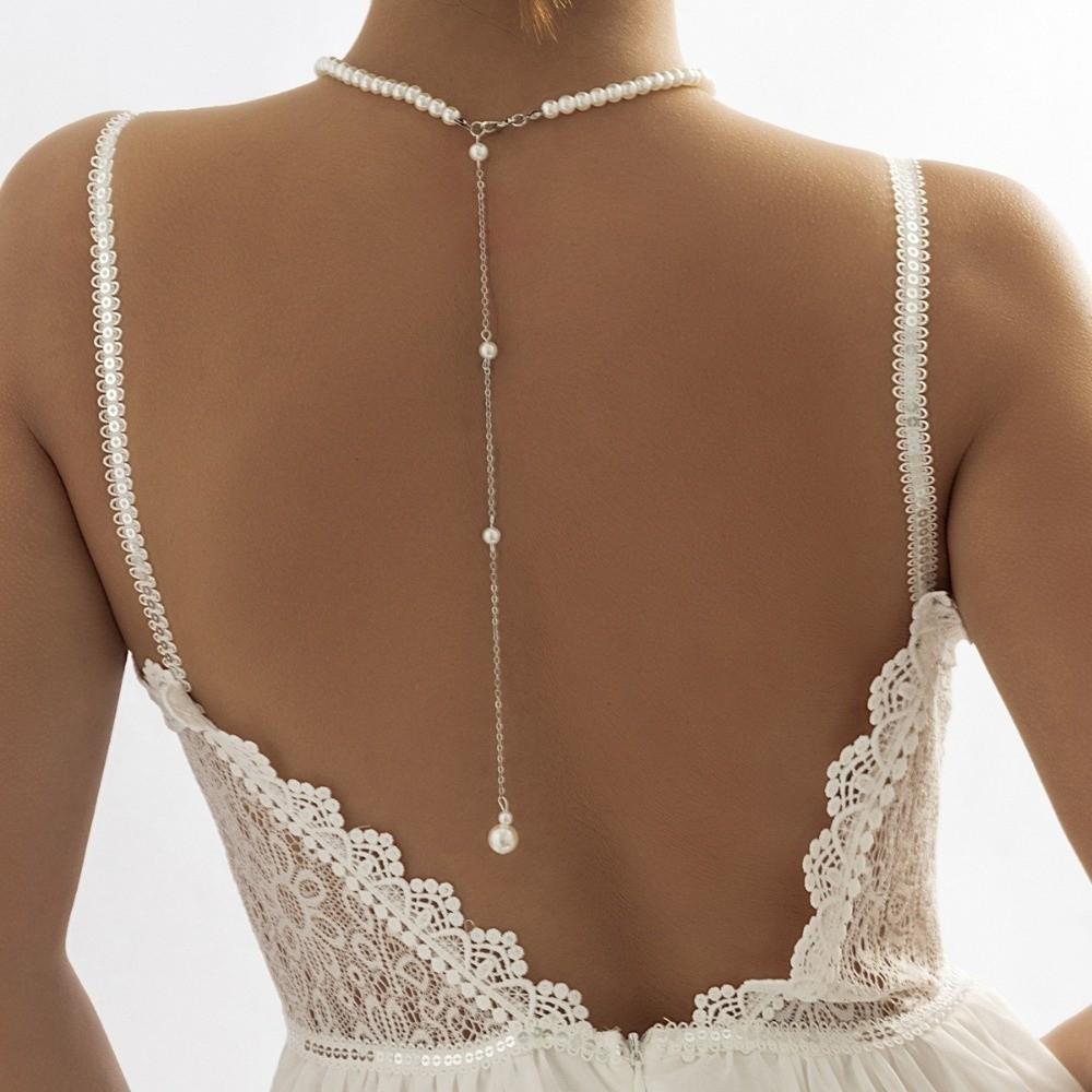 Silver Color Body Chain Jewelry Imitation Pearl Bikini Back Chain Back Chain Necklaces  Wedding