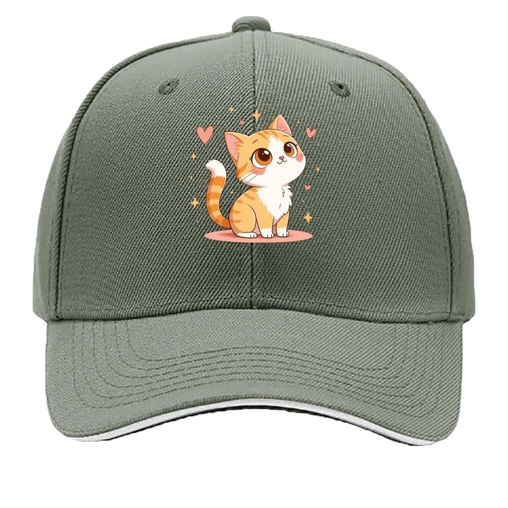 Cute Orange White Kitten Heart Stars Cartoon Sandwich Baseball Cap Unisex Women Sun Cap Outdoor Workouts Hat