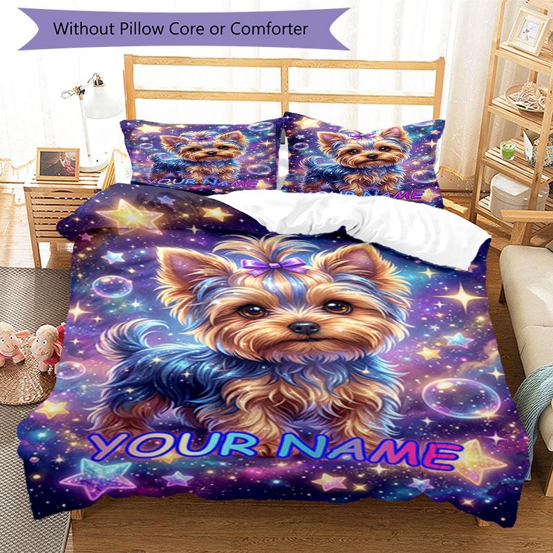 3pcs Custom Name Space Pup Dreams Bedding Set Printed Bedding Set Duvet Cover Closure Includes 1 Duvet Cover & 2 Pillowcases Bedroom Decor