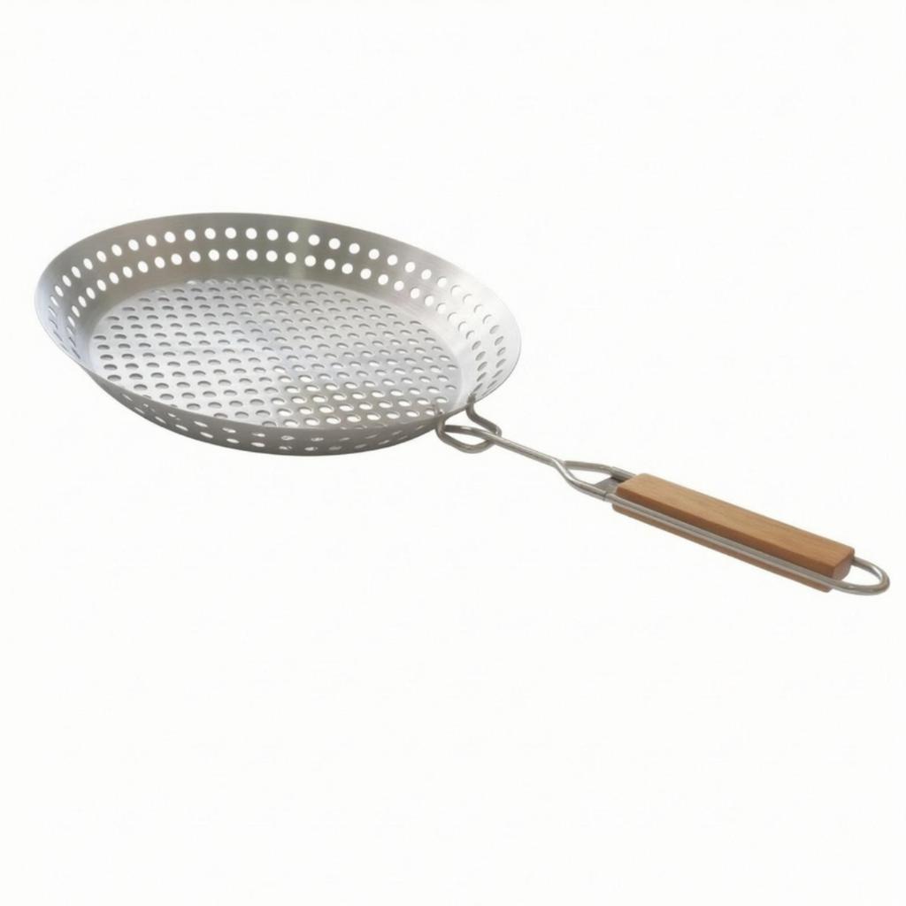 Stainless Steel Perforated Grilling Pan with Detachable Handle Portable Round Barbecue