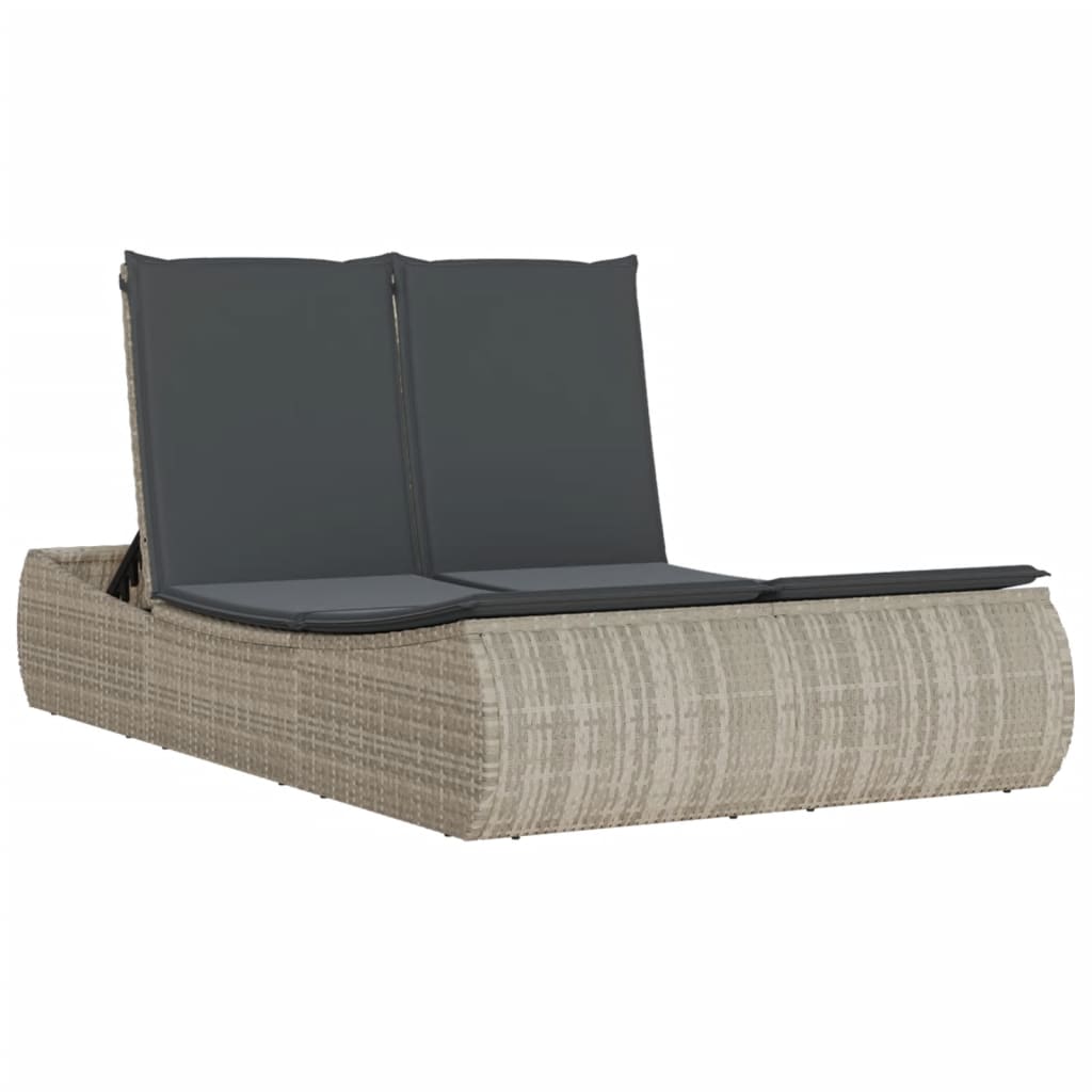 Vidaxl Double Sun Lounger With Cushions, Light Grey, Poly Rattan