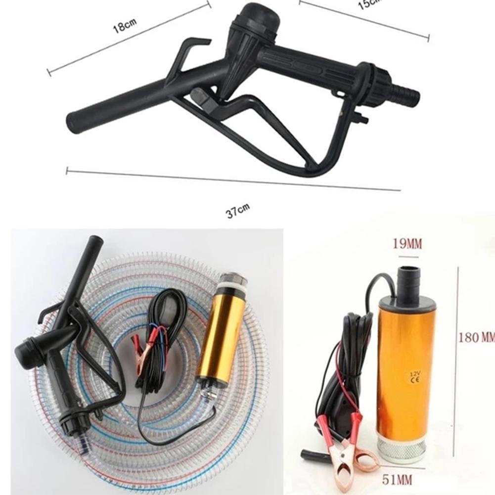 DC 12V/24V Oil Pump Refueling Gun Combination Set Electric Submersible Pump 5meter Steel Oil Hose Submersible Transfer Fuel Pump