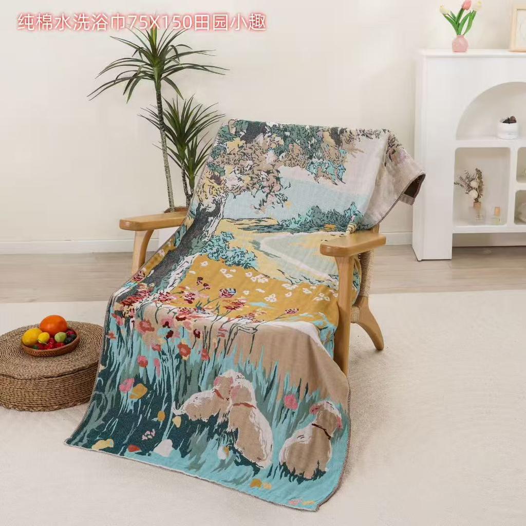 China Colored Jacquard Pure Cotton Four-Layer Gauze Bath Towel Men Women Extra-Large Adult Beach Towel Soft Absorbent