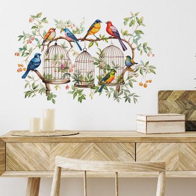 Chinese stijl boomtakken vogelkooien muurstickers voor slaapkamer woonkamer veranda decoratie stickerstickers