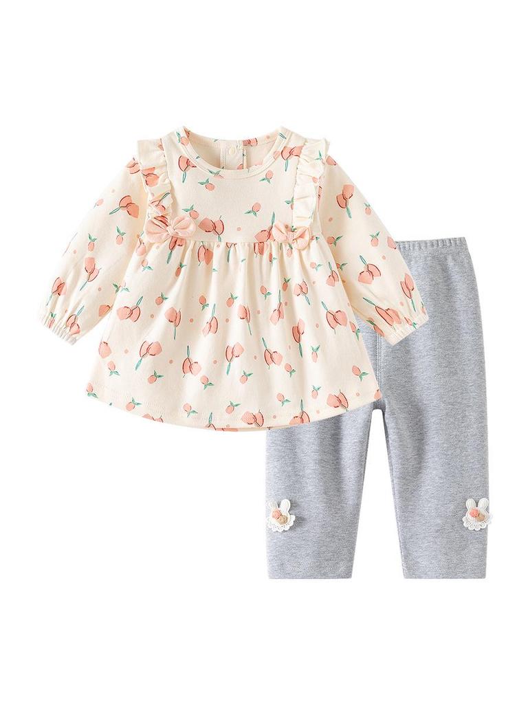 Süßes Baby Mädchen Baumwoll-Zweiteiler-Set für Frühling & Herbst