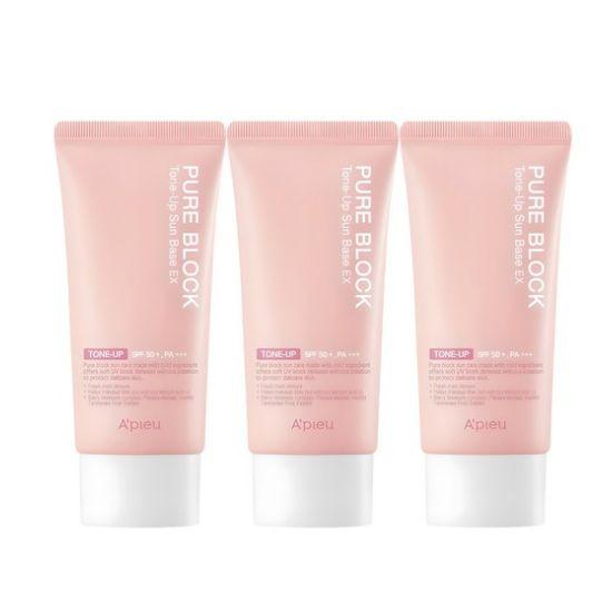 A’PIEU Pure Block Tone‑Up Sun Base EX SPF50+ PA+++ 50ml ×3 Pack