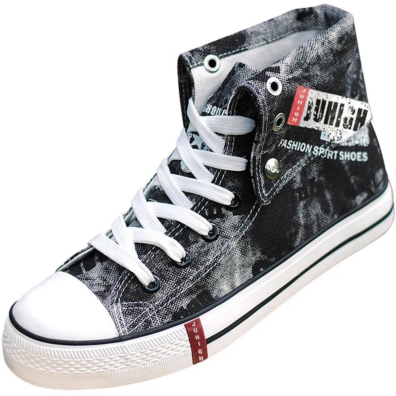 Bedruckte Denim-Schuhe für Männer, hohe Segeltuchschuhe, flache Schnürschuhe, Street-Hip-Hop-Männerschuhe, Western-Cowboystiefel, Tenis Masculino