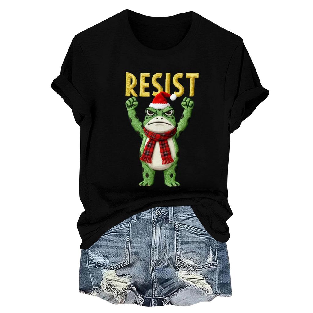 Women's Fashion Casual Printed Round Neck Short Sleeved Pullover T-Shirt Top