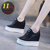 2025 Spring/Autumn Breathable Women's 11cm Height-Increasing Hollow Leather Thick-Soled Casual Black Shoes