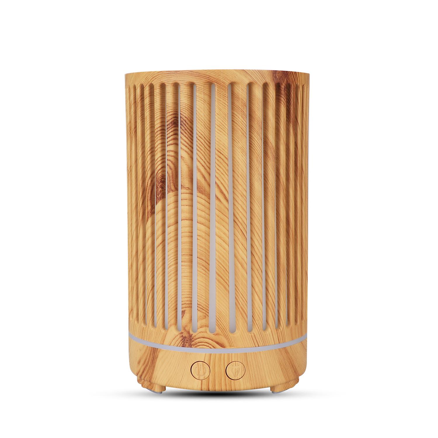 Wood Grain Ultrasonic Aroma Diffuser with Seven-Color LED Night Light & Silent Humidifier
