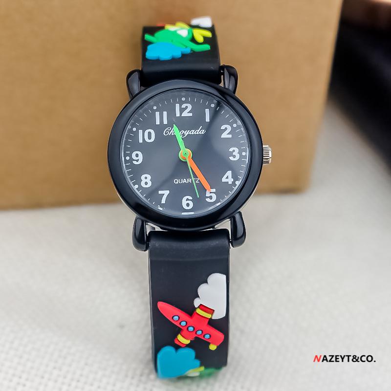 Dziecięcy Kreskówkowy Zegarek Kwarcowy 3D - Motywy: Piłka nożna, Samolot, Koparka, Dinozaur