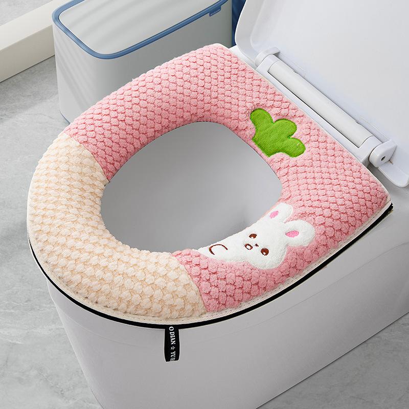 Toilet mat hook zipper seat cushion winter toilet cover thickened toilet cover
