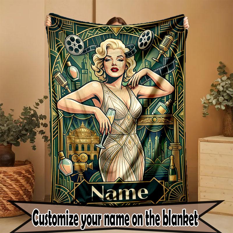 Gepersonaliseerd Dekentje met Naam, Marilyn Monroe Print, Woondecoratie, Slaapkamer, Bank, Kamperen, Sofa, Cadeaus voor Verjaardag Kerst
