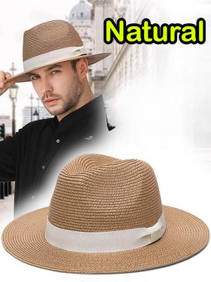 Brede Rand 63cm XL Zonnehoed voor Mannen Vrouwen Casual Grote Panama Jazz Strooien Hoed Strand Bruiloft Kaki Plus Grote Maat Pet 60cm custom