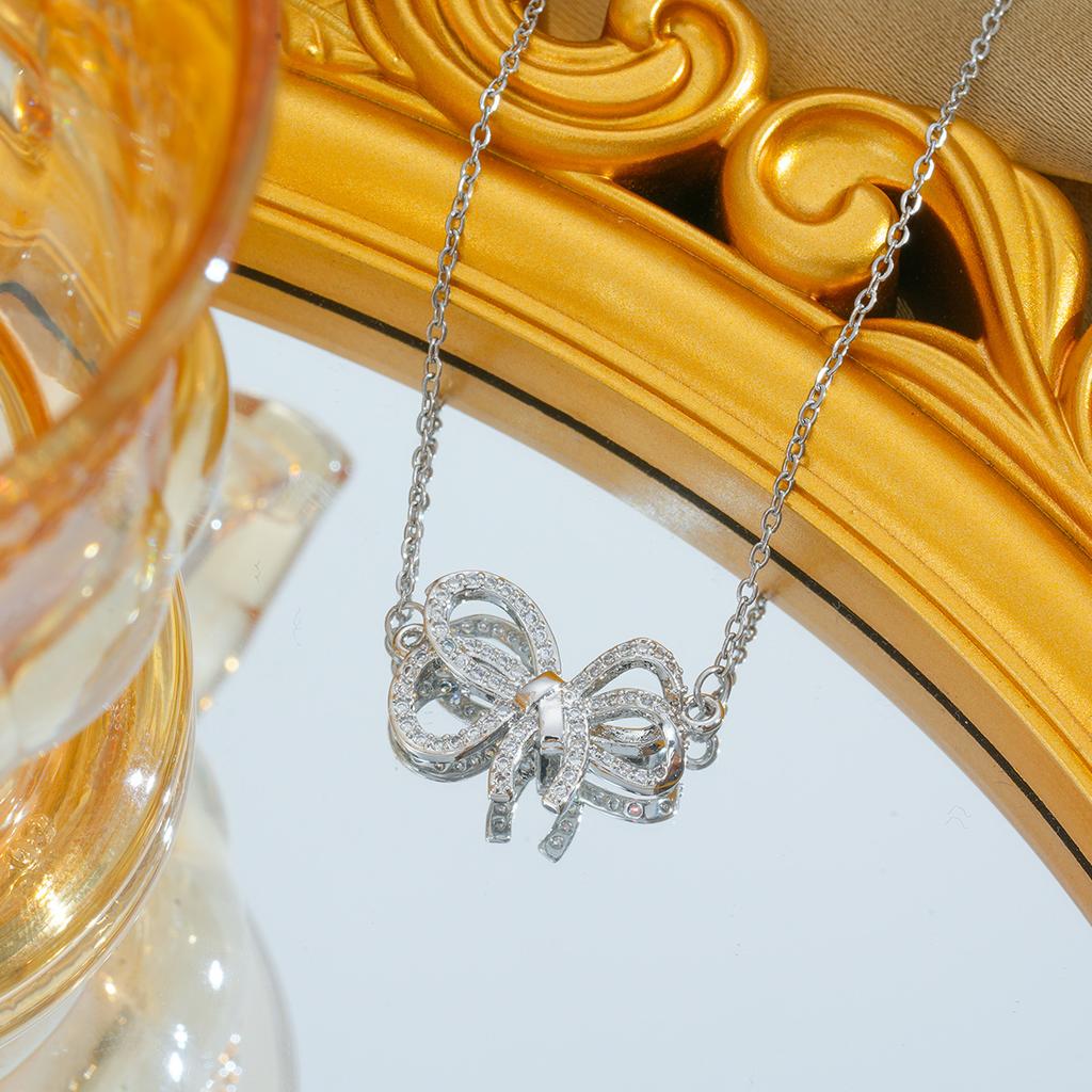 Full Diamond Bow Necklace Jewelry Fashion Girl Collarbone Chain