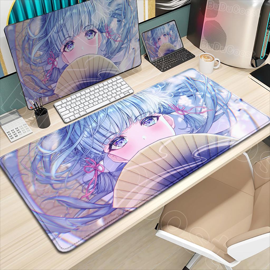 Kawaii Anime Girl Desk Mat Genshin Impact Game Mouse Pad Pretty Kamisato Ayaka Mousepad Laptop Gaming Non-slip Mousepad Mice Rug