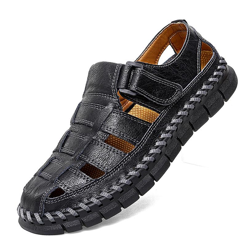 Fashion High-End Flats Leather Italian Men's Sandals Summer New Style Vintage Hollow Out Casual Shoes Comfortable Breathable Footwear