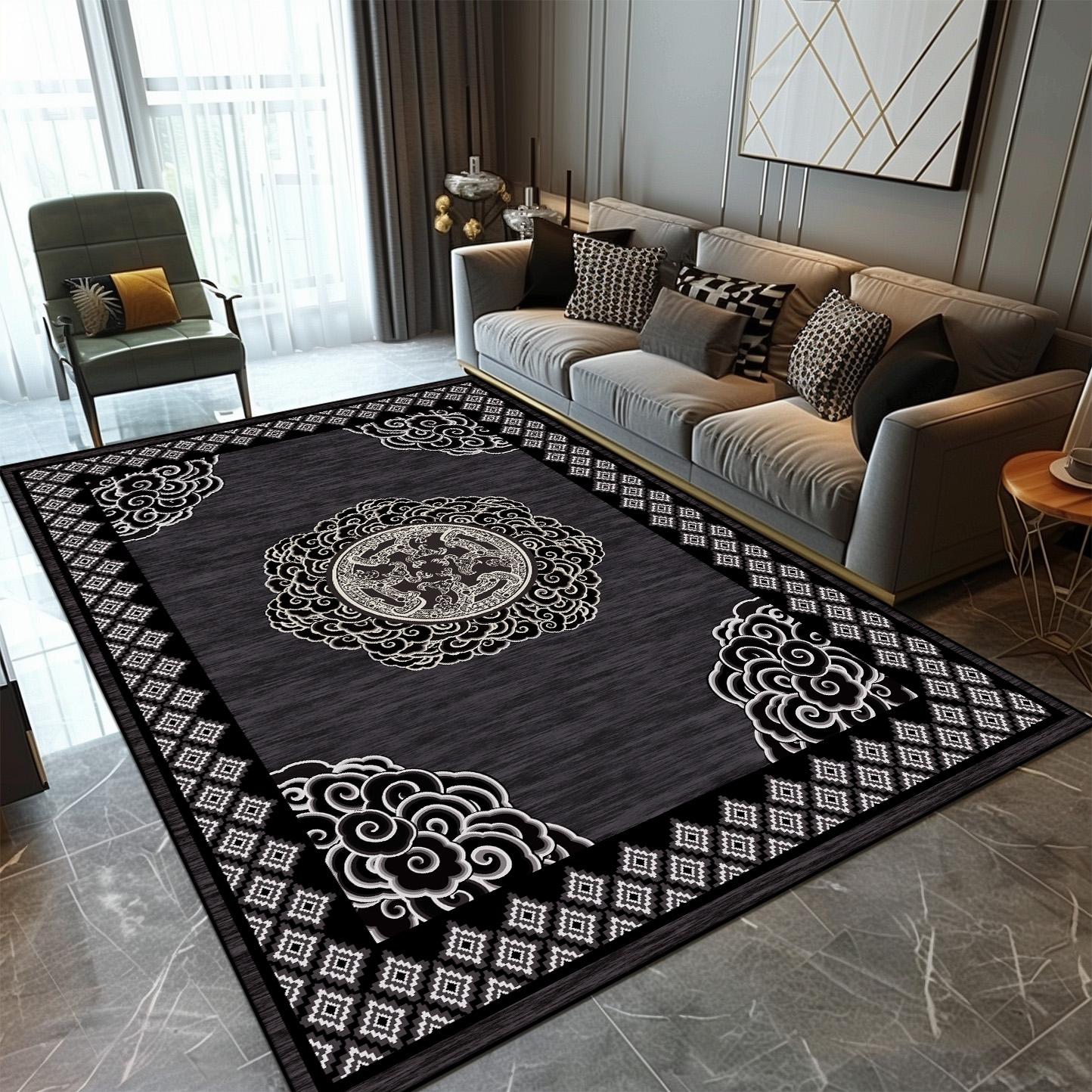 Alfombras Nórdicas Retro para Decoración de Salón Alfombras de Área Grande para Dormitorio Alfombra de Piso de Franela Suave Antideslizante Decoración para el Hogar Lado del Sofá 60x90cm door mat