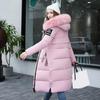Winter Women Parka Cotton Jacket Windproof Padded Coat Zip Up Long Sleeves Furry Hood Heat Retention Knee Length Solid Color Outwear with Pockets