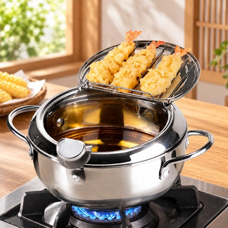 Home Frying Pan Oil Thermometer with Lid, Stainless Steel Sensor for Accurate Temperature Monitoring of French Fry Cooking