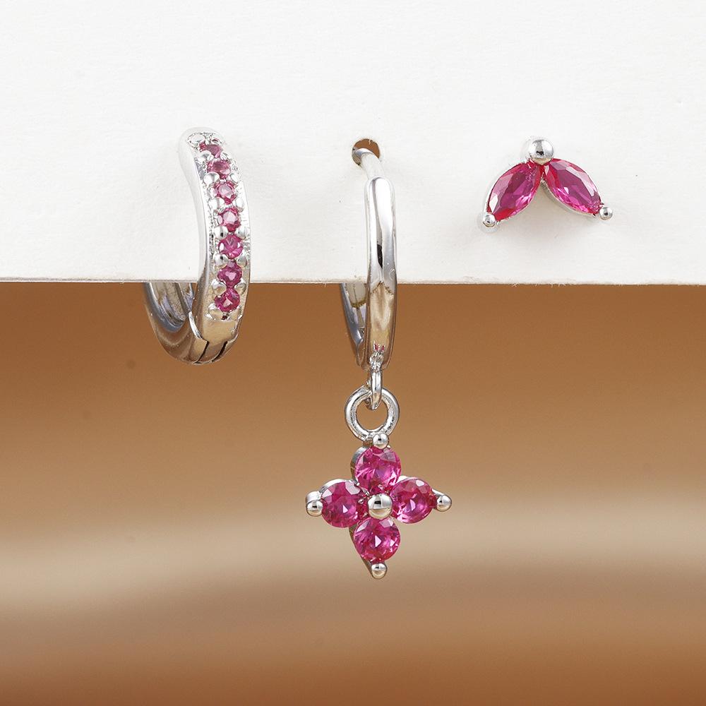 Xiyin Crystal Flower Hoop Earrings Set – Elegant Geometric Dangle & Cartilage Piercing Jewelry
