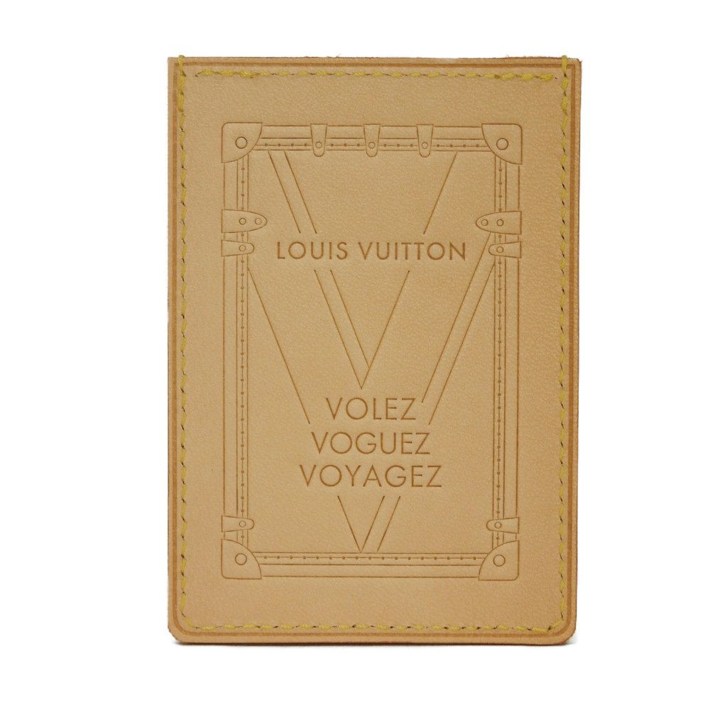 

Used 12564 Porto Carte Trunk M62363 7946 Logo Embossed Natural Leather Pass Case Unused Volez Voguez Voyagez Natural