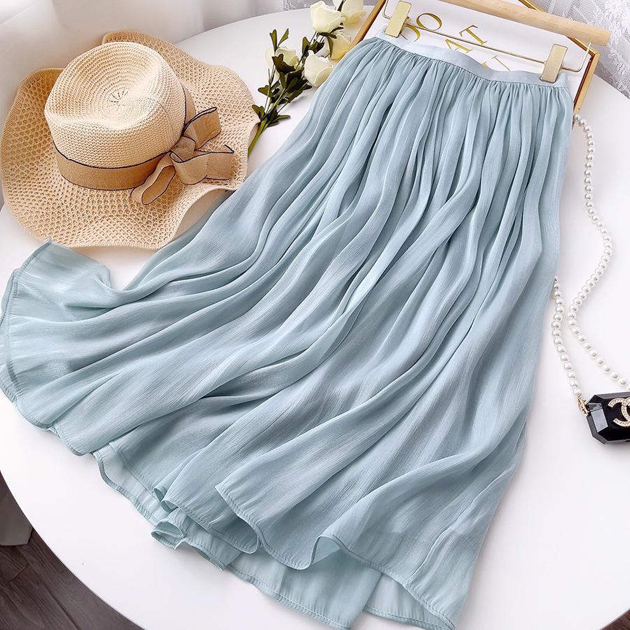 

Silk Luster A-line Midi Skirt: Women s Flowy Summer Organza Skirt One Size синій