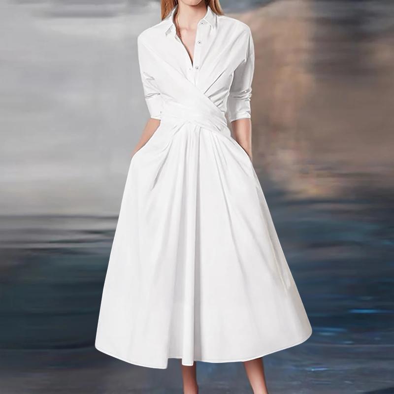 

ZANZEA Женское повседневное платье-рубашка с длинным рукавом и отложным воротником L